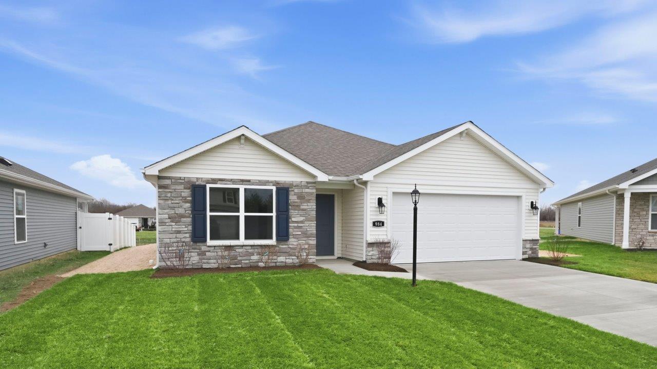 riverwalk chatham - ranch with landscaping, sodded yard, and 2 car garage