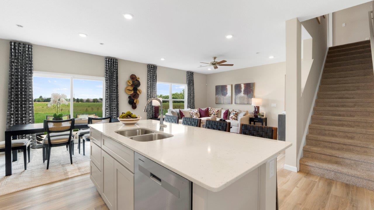 henley kitchen island overlooking dining and living spaces