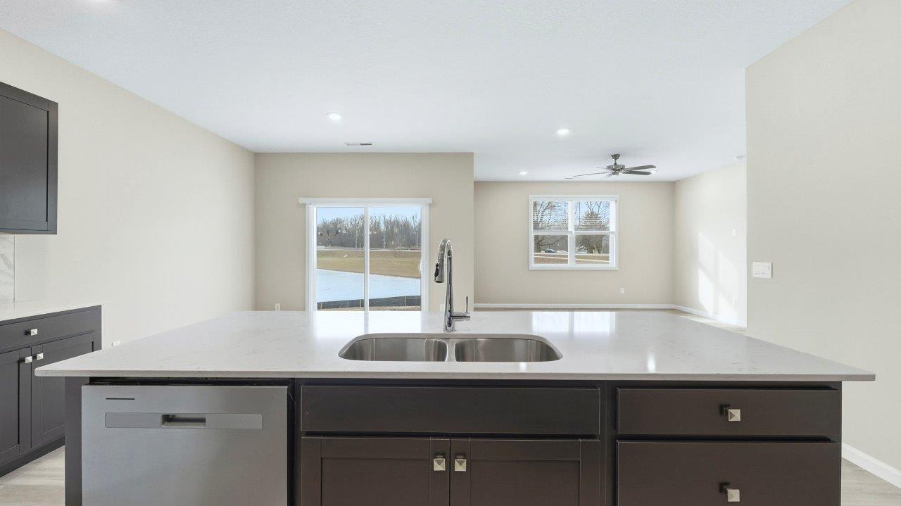 kitchen island overlooking dining room