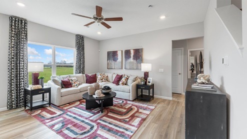belmont woods henley model great room with lvp in open layout