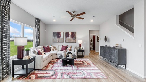 belmont woods henley model great room with lvp in open layout