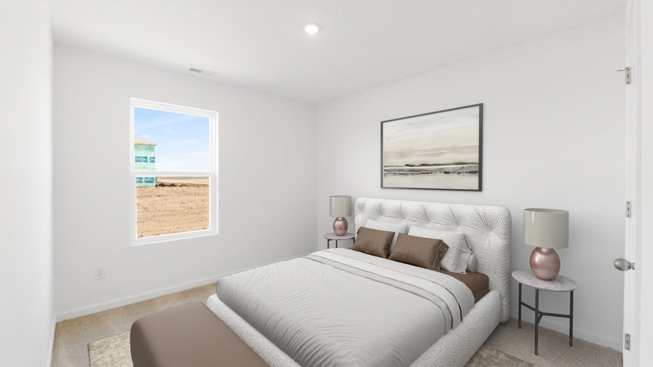 bedroom 3 with carpet flooring, 1 window, closet, and white walls