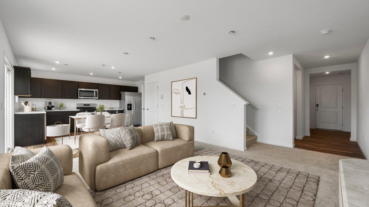 taylor example kitchen, dining, and living room