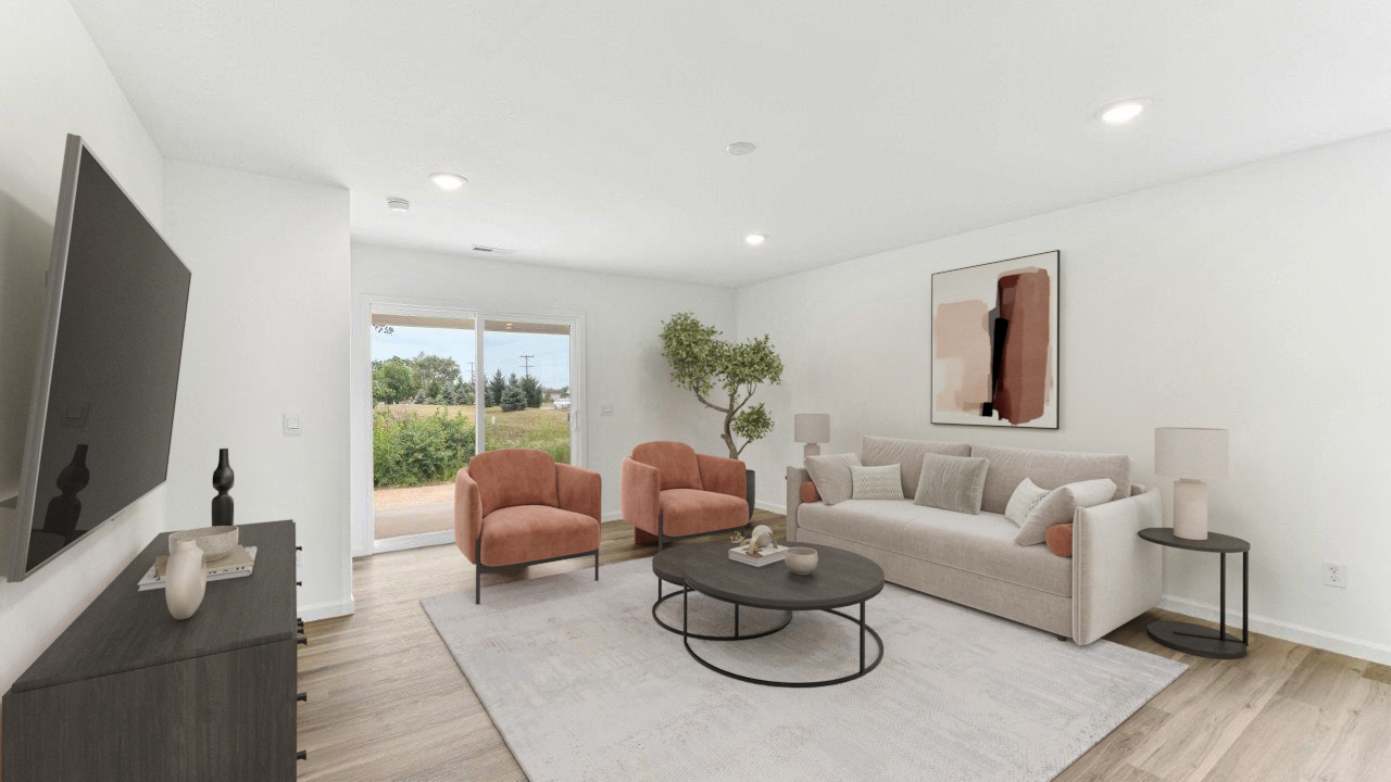 Olsen living room with sliding door