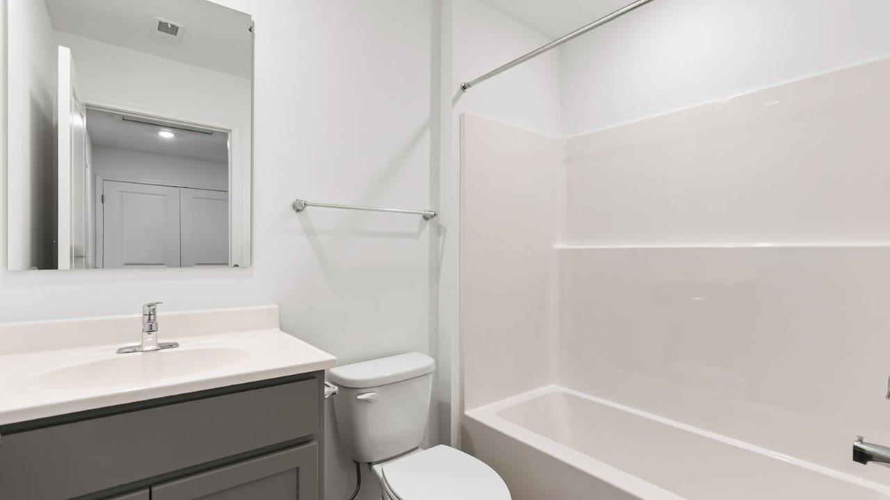 whispering pines pearson full bathroom with tub shower and single vanity sink