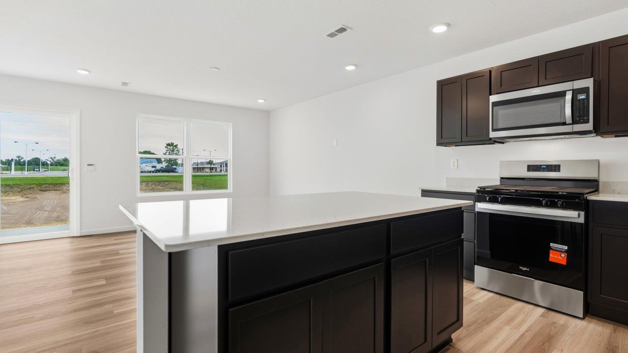 center island overlooking dining room