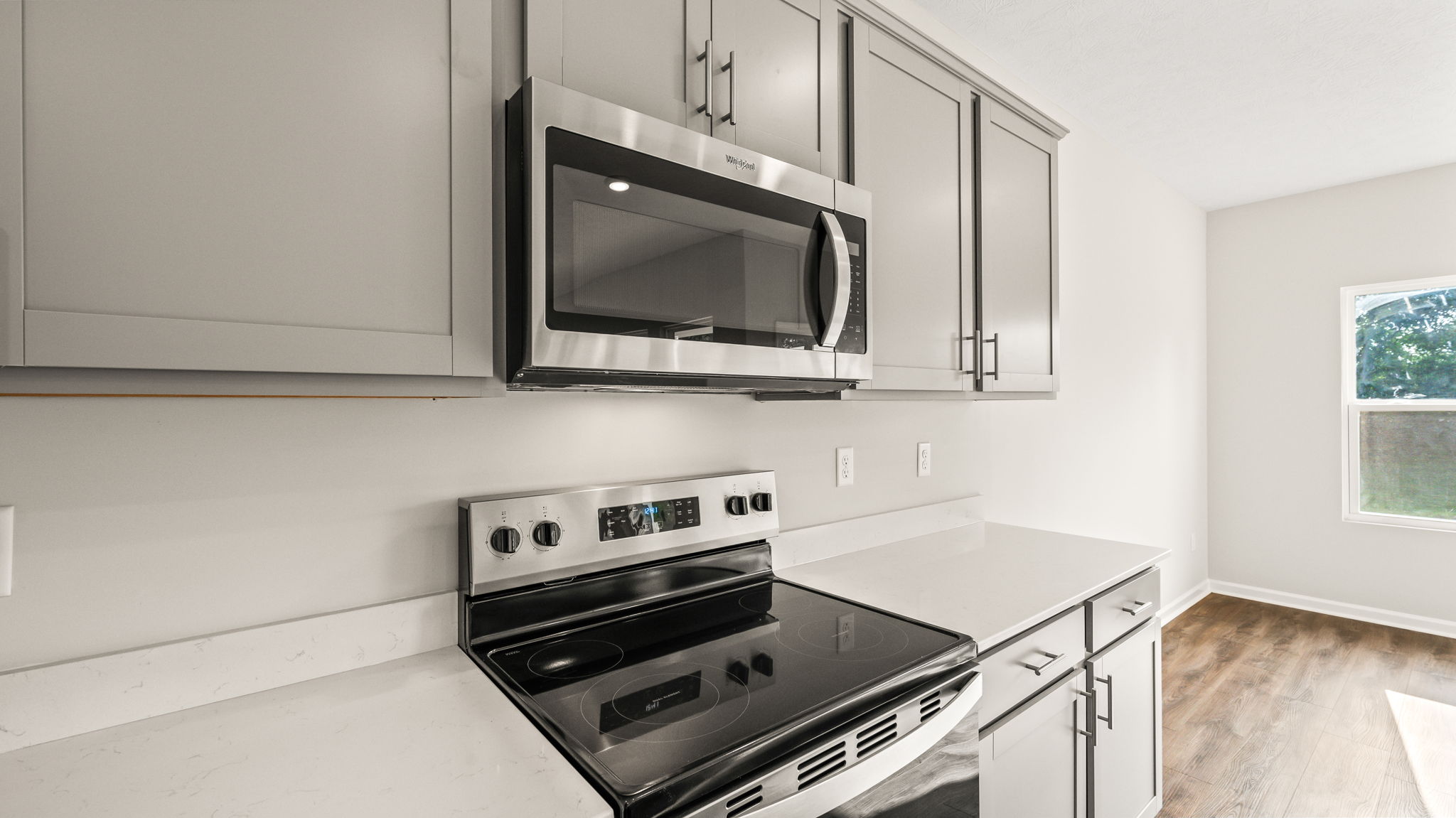 Closeup of oven range and microwave