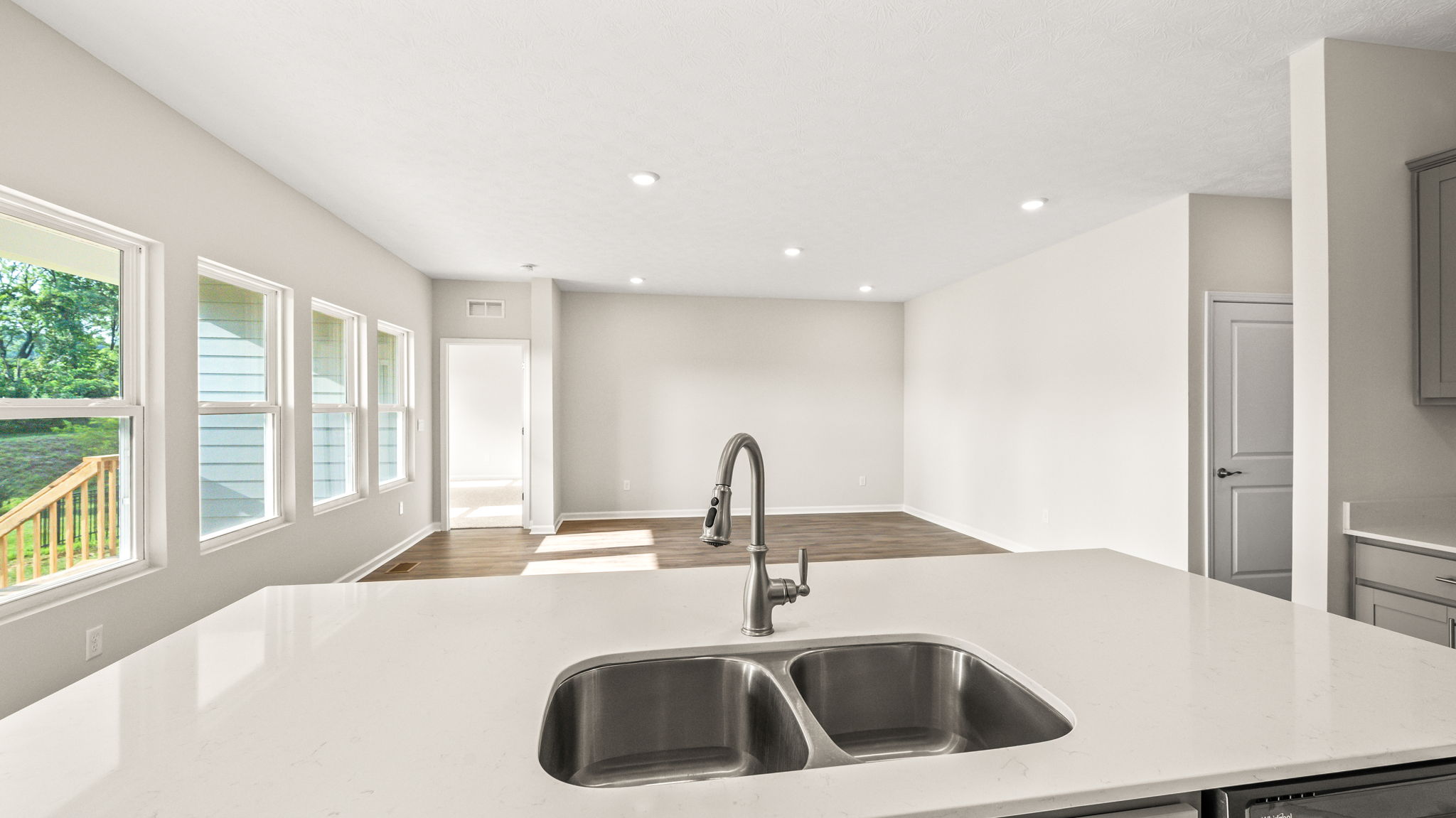 Closeup of kitchen island with sink