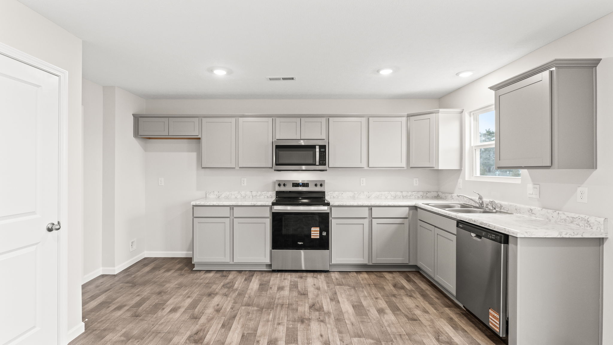 Wide angle image of the entire kitchen