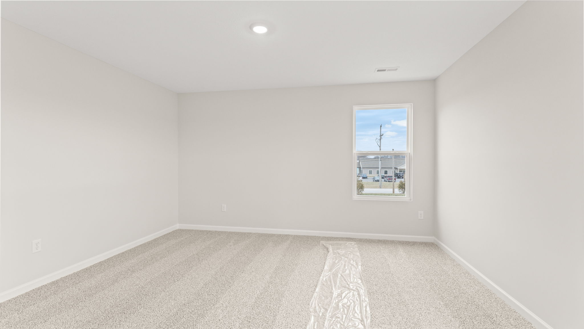 Primary bedroom with carpet and window