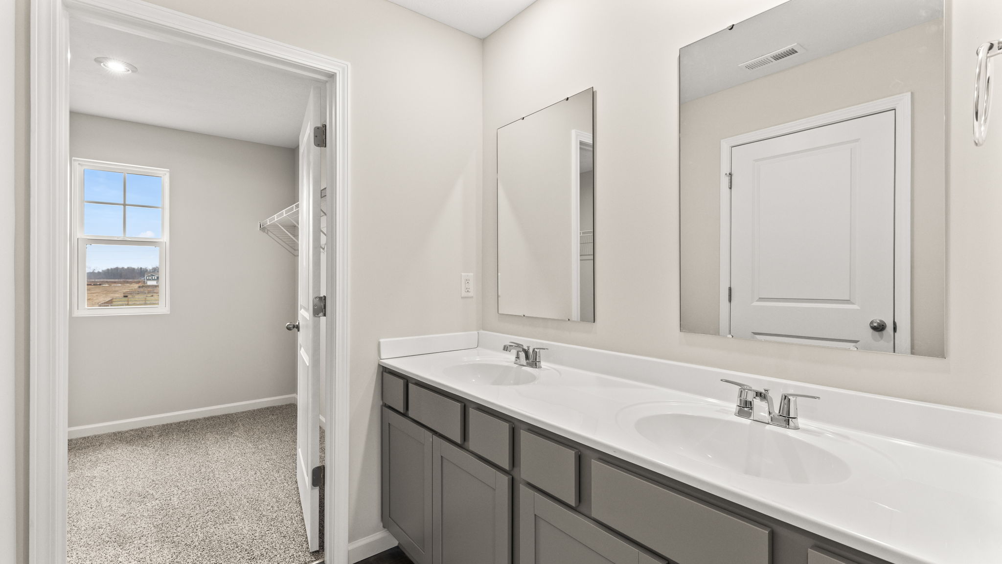 Primary bathroom double bowl vanity