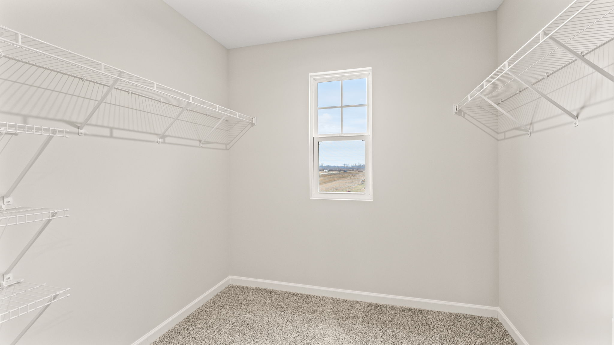 Walk-in closet with wire rack shelving