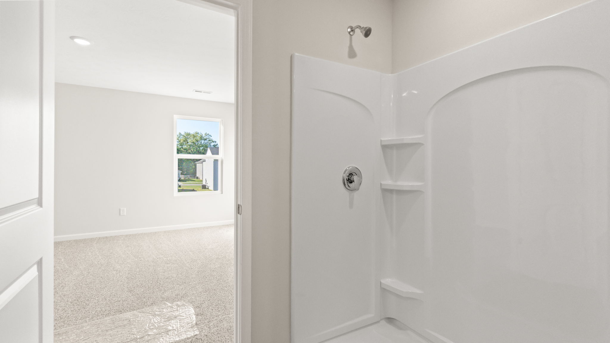 Closeup of walk-in shower