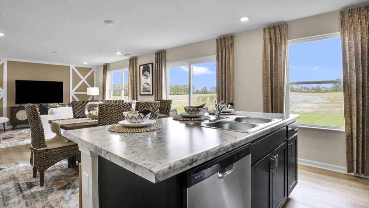 Kitchen island with laminate countertops, sink, and dishwasher