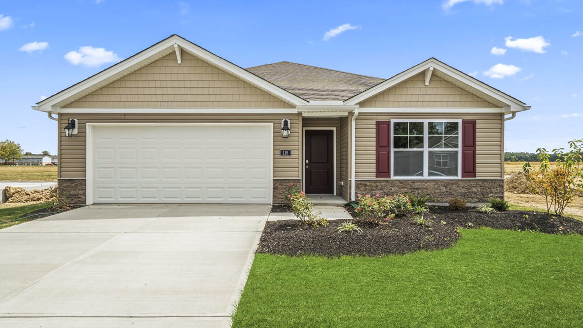 Exterior image of an aladridge plan home in glover Meadows