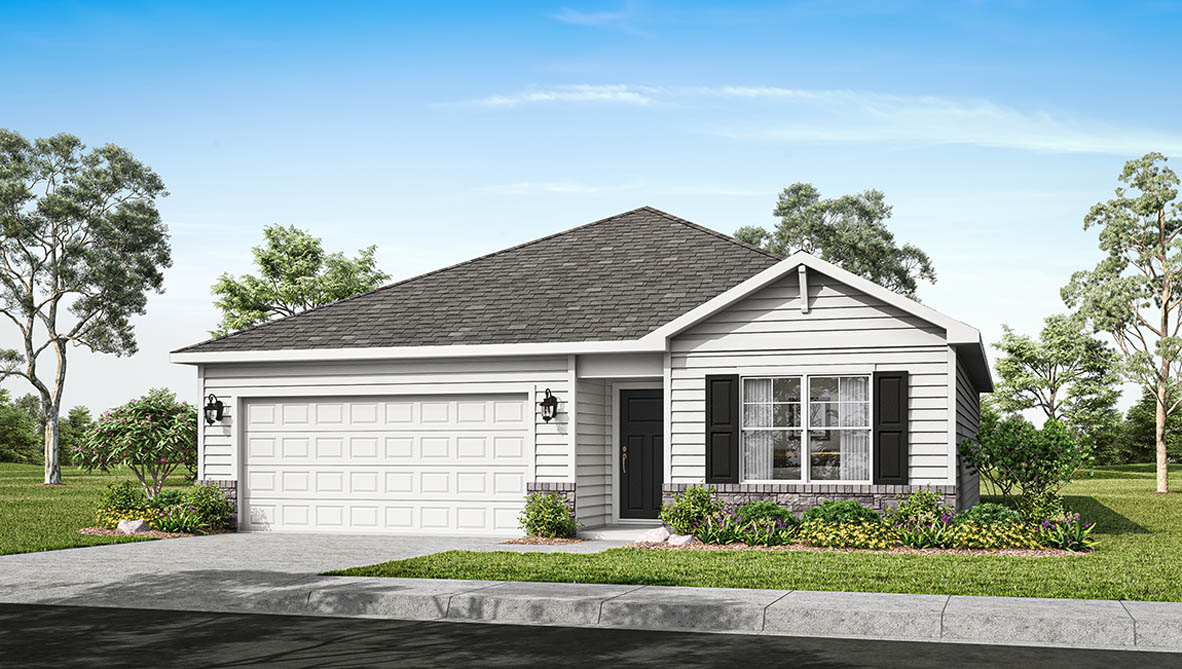 Exterior rendering of an aldridge plan home with A elevation.
