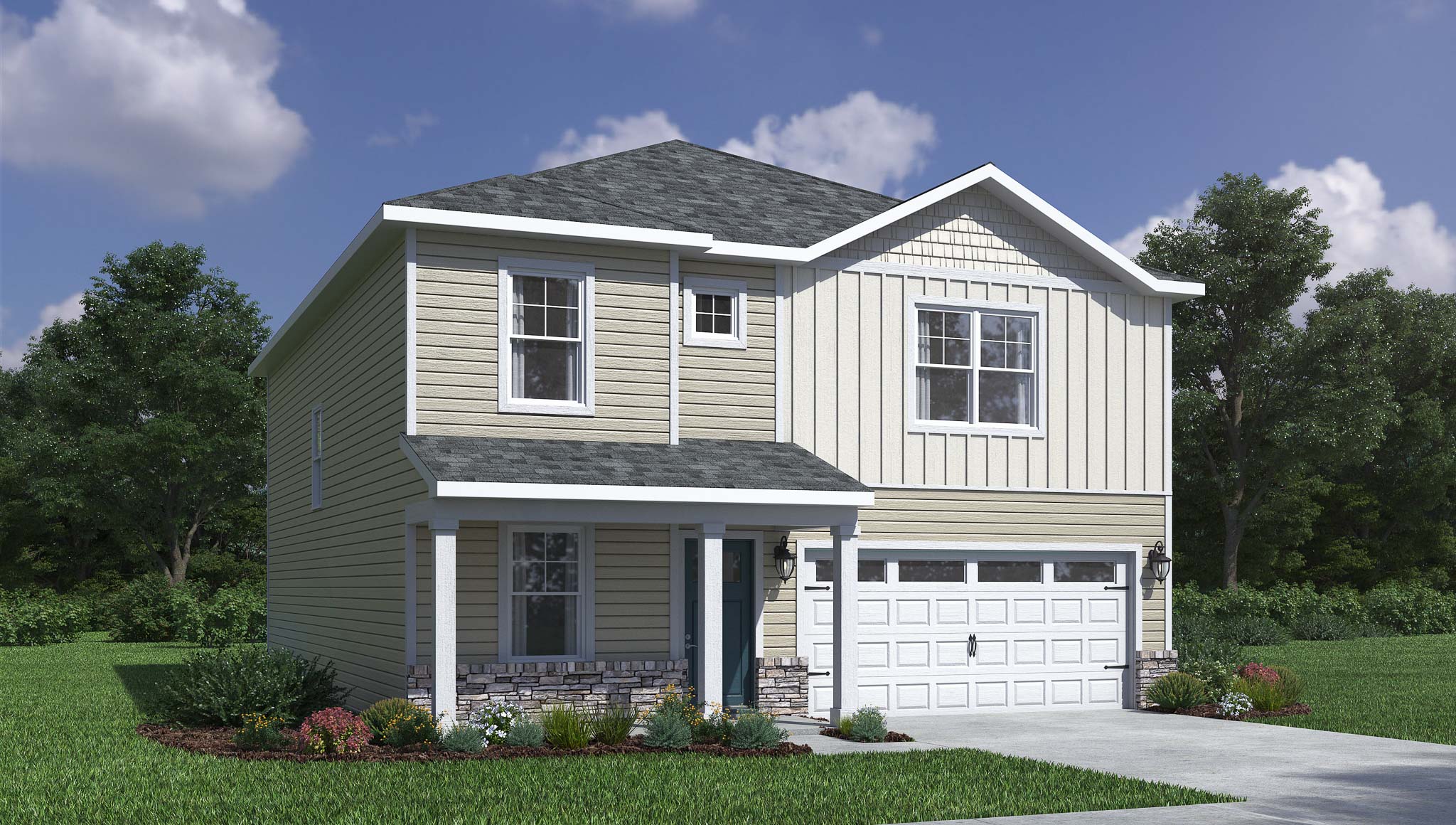 Exterior rendering of a holcombe plan home with elevation D2