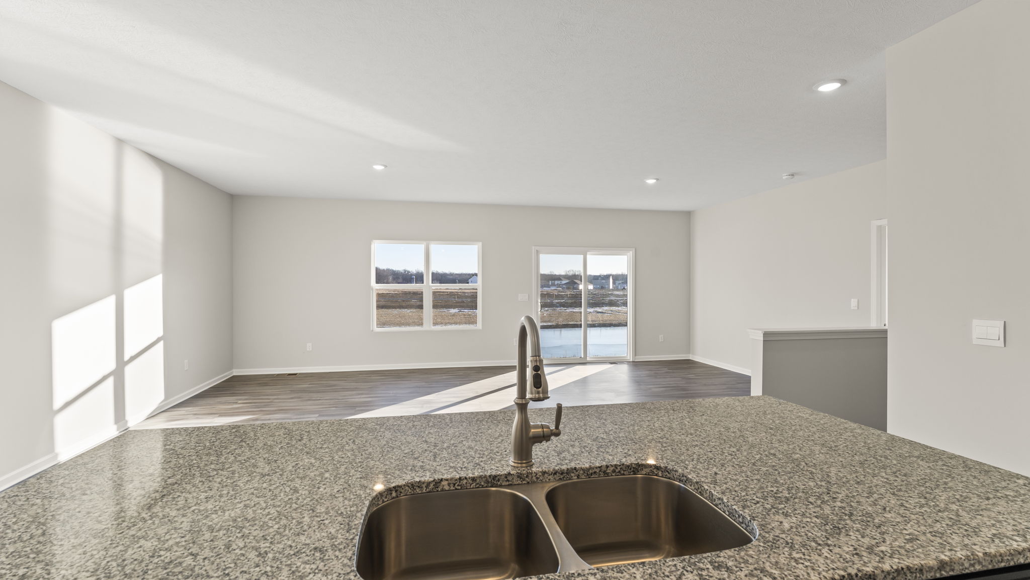 Closeup of kitchen sink in island