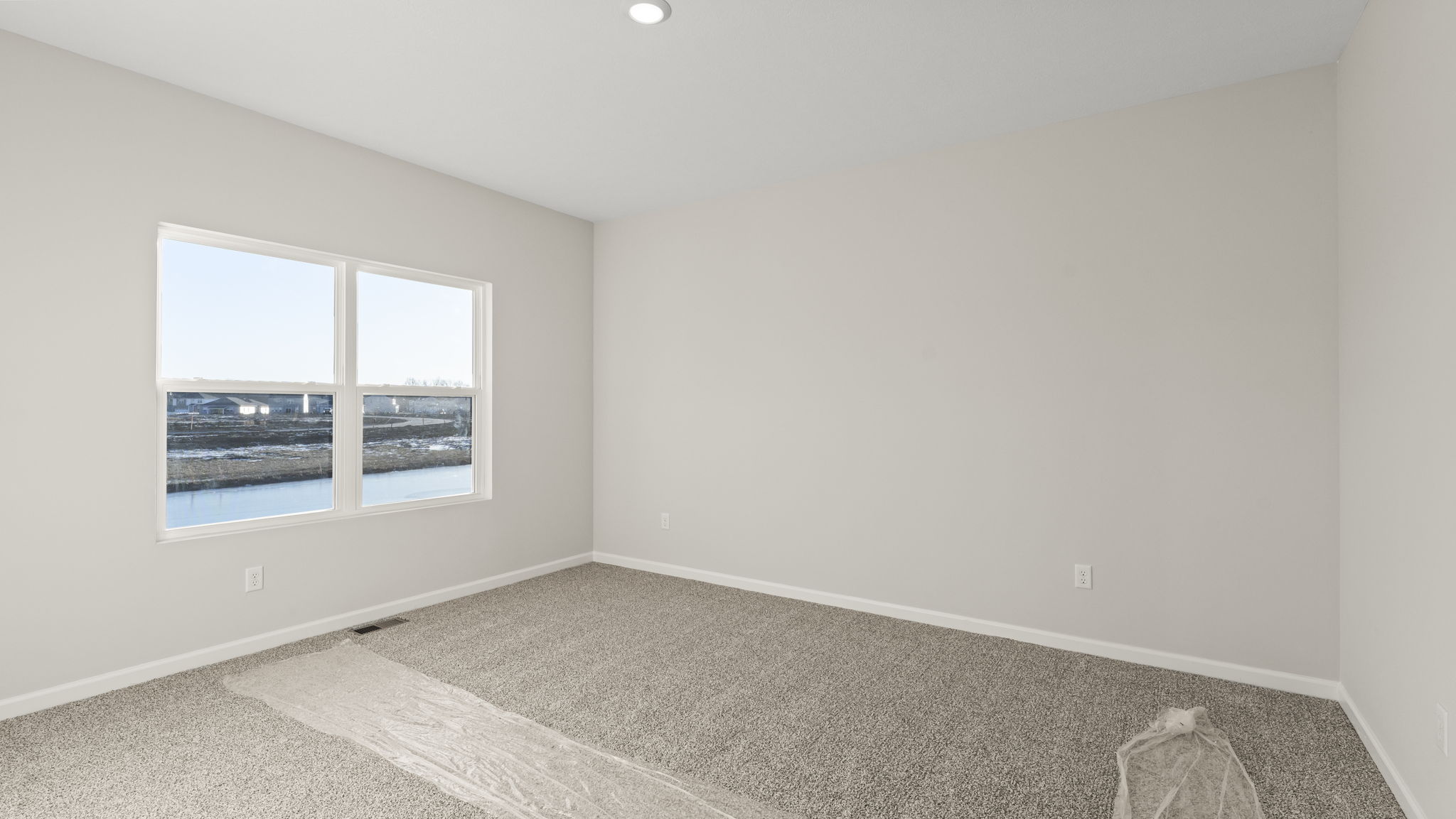 Primary bedroom with carpet and window