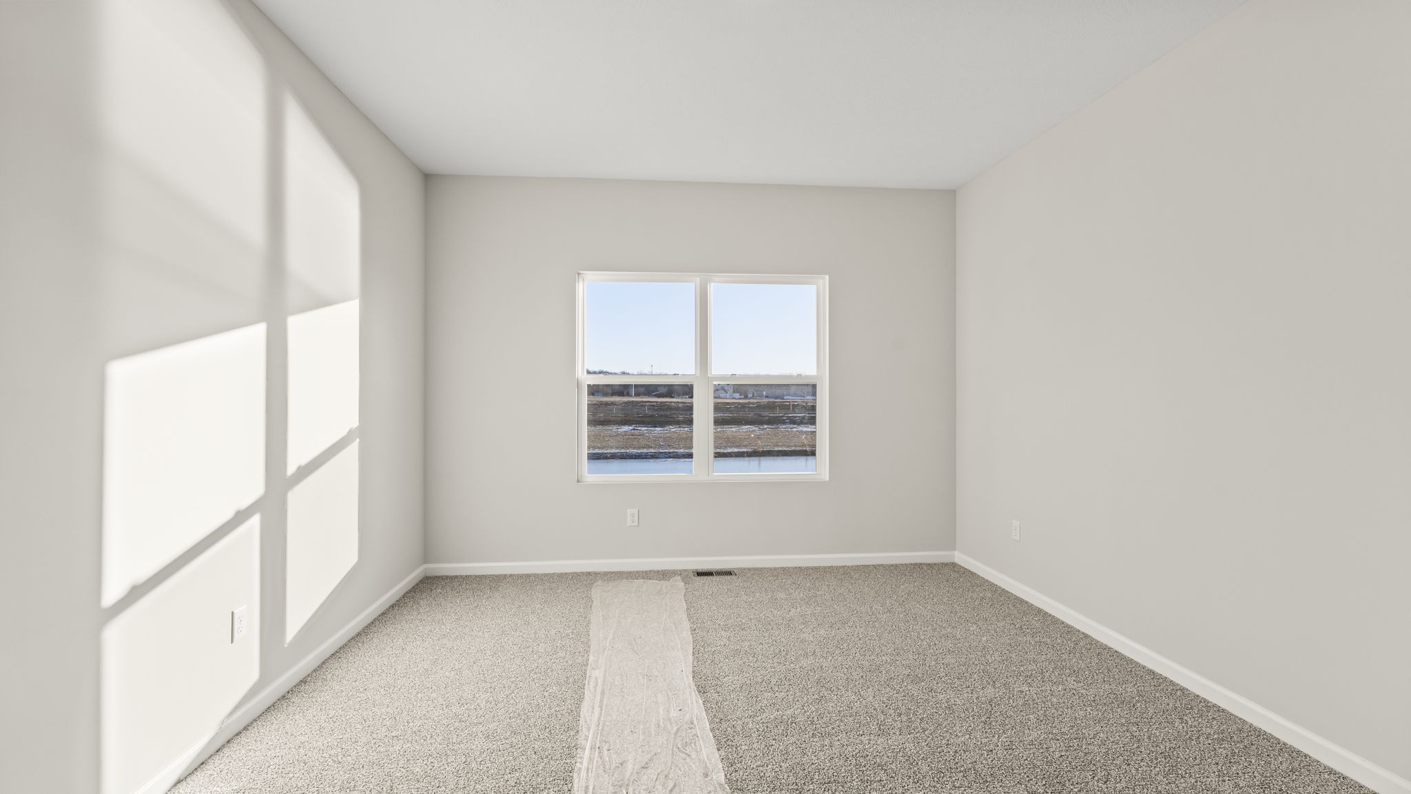 Primary bedroom with carpet and window
