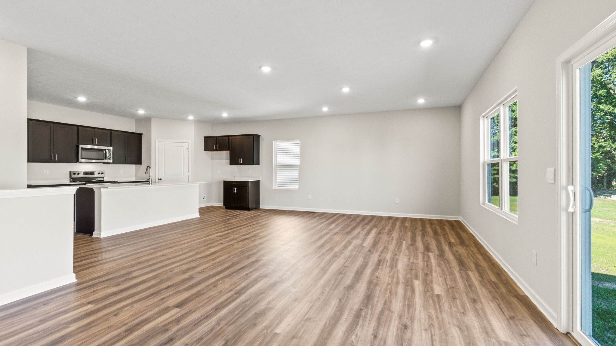 great room with view of kitchen