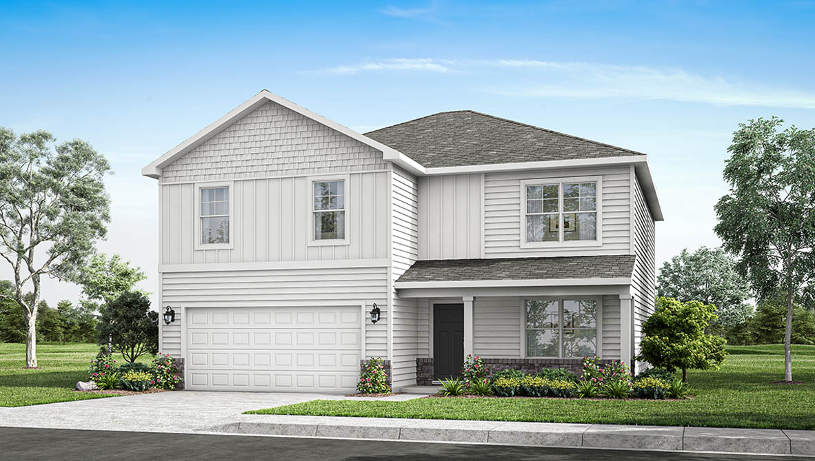 Exterior rendering of a henley plan home wtih D2 elevation