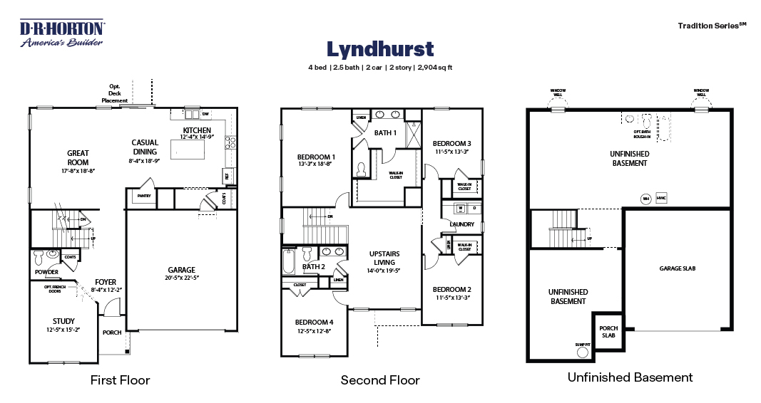 Black and white technical drawing of a Lyndhurst plan home with a basement