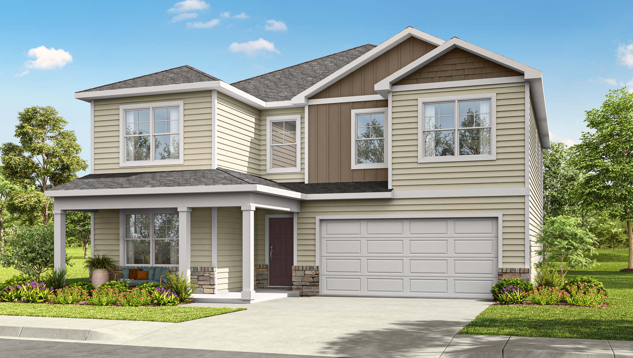 Exterior rendering of a Lyndhurst plan home with elevation D