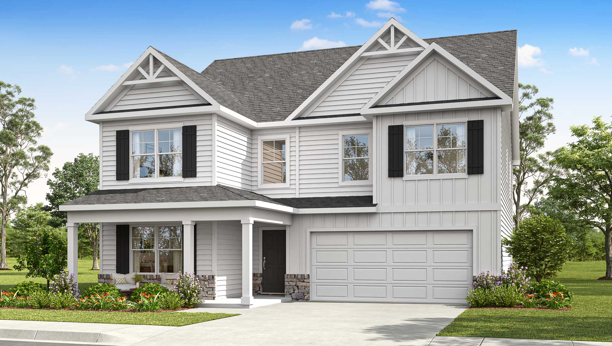 Exterior rendering of a Lyndhurst plan home with elevation M