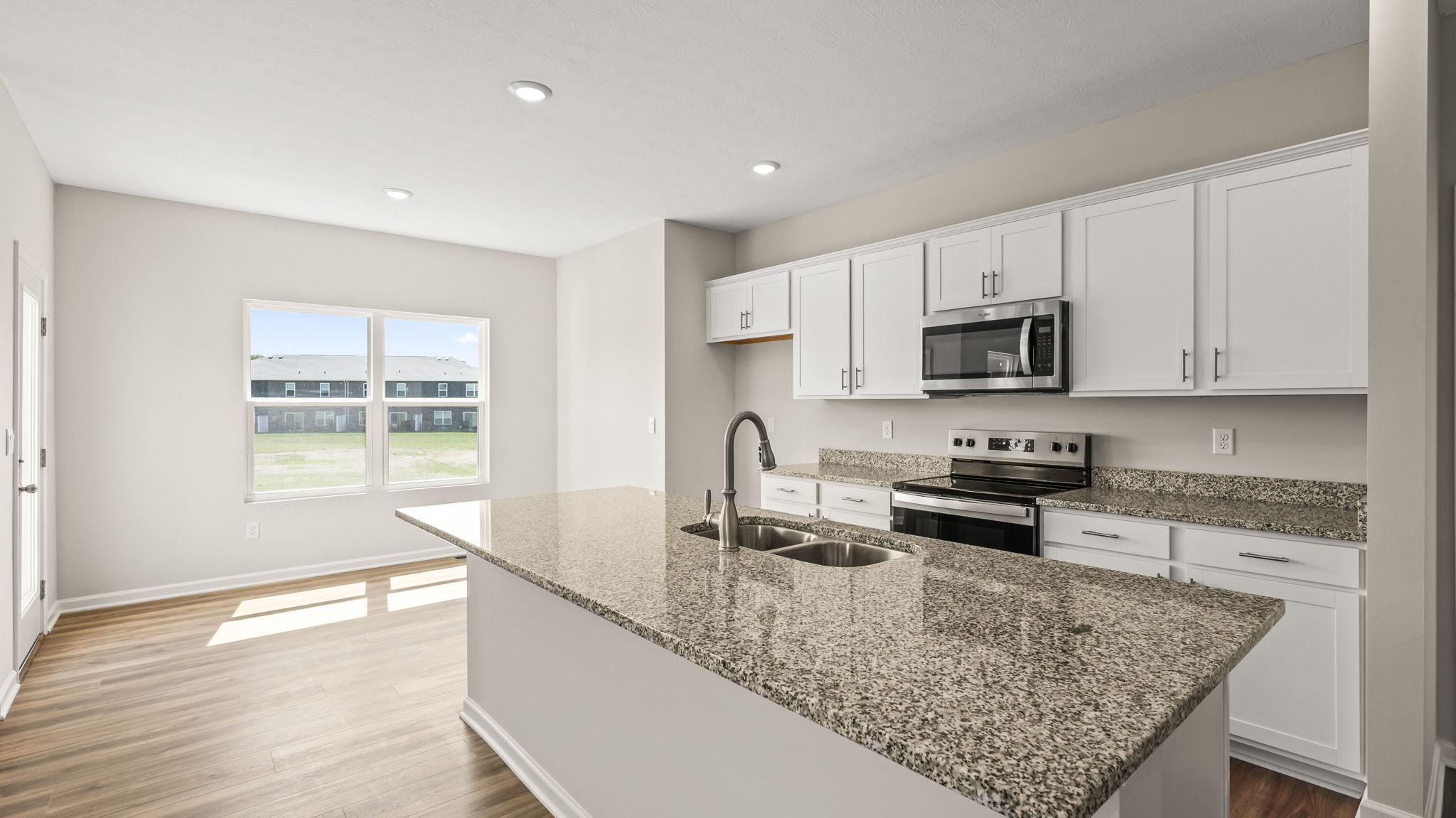 Closeup of kitchen with granite countertops