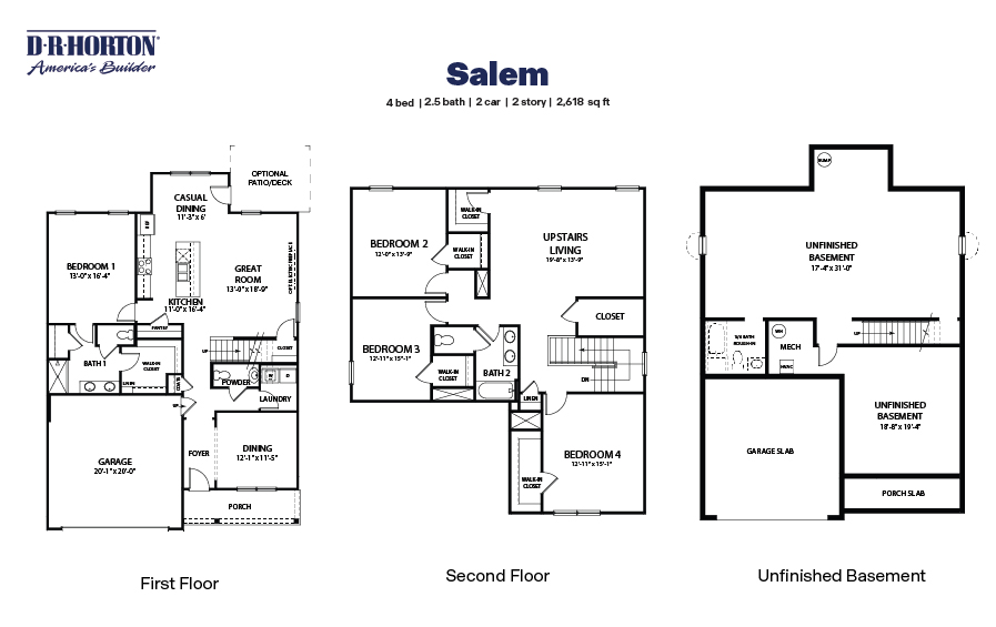 black and white technical drawing of salem plan home with basement