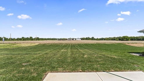 Rear exterior of home with view of backyard.