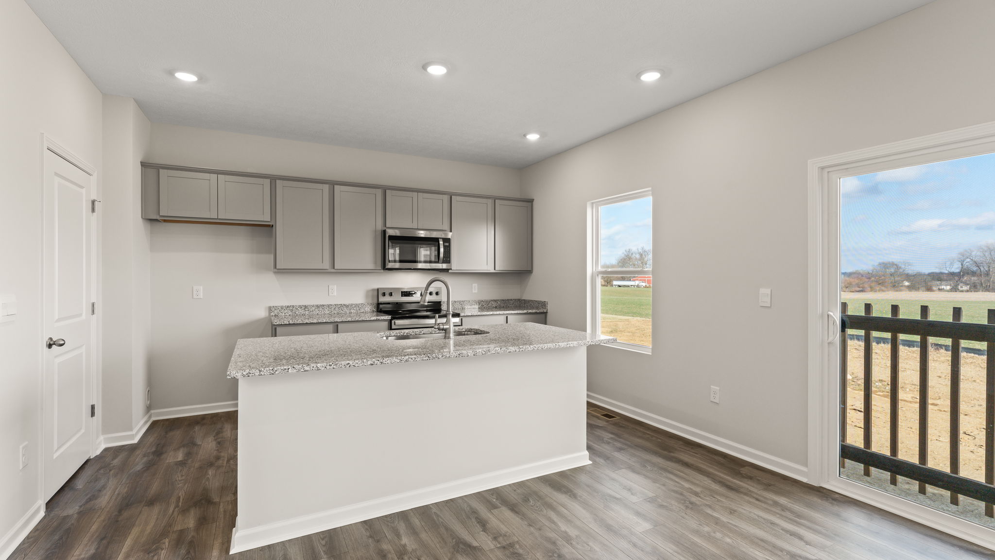 Three-quarter view of kitchen