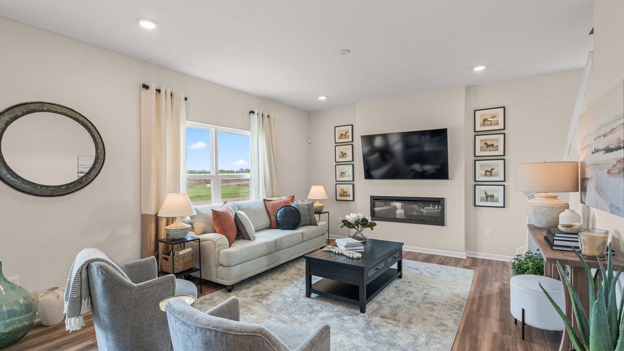 Living room with fireplace.