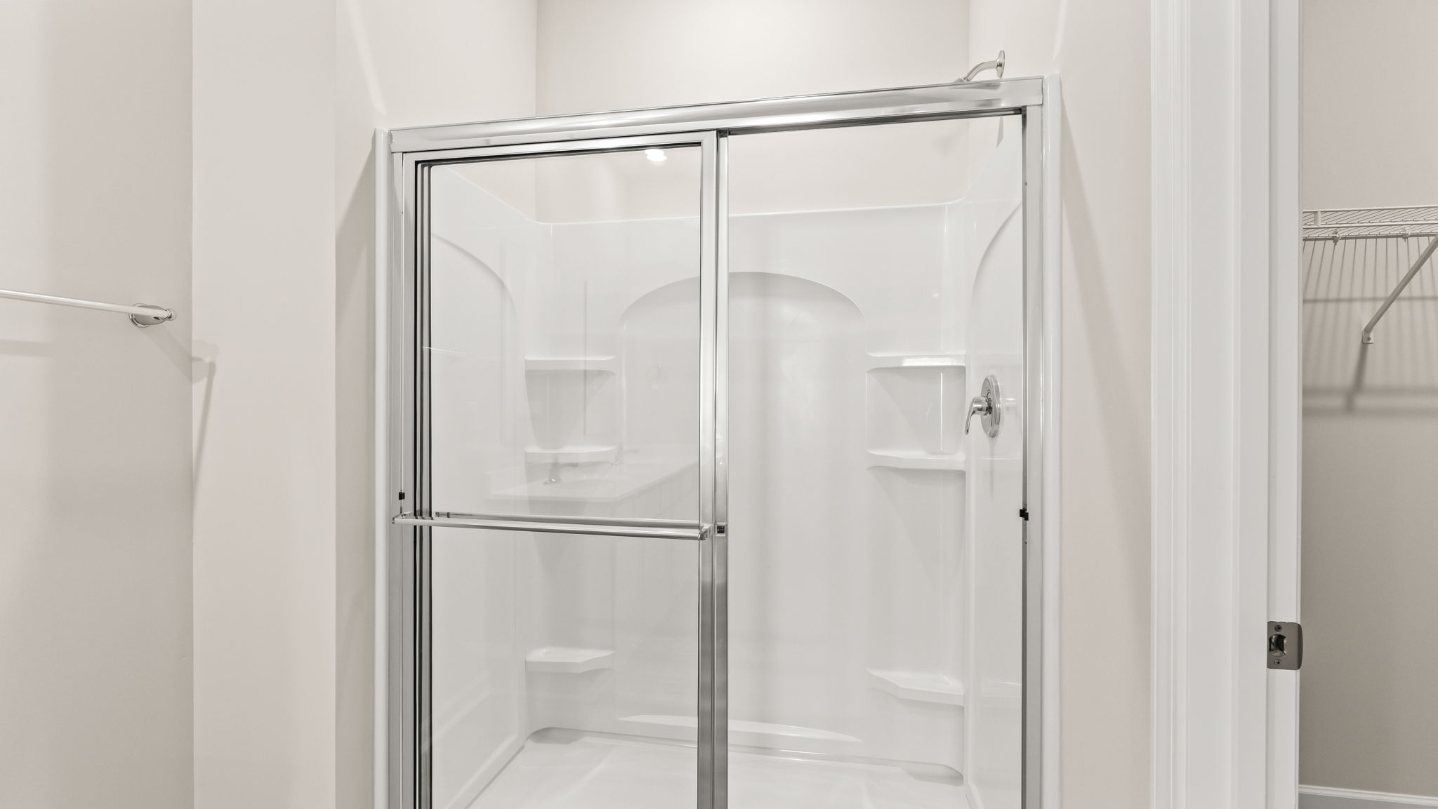 Closeup of glass shower door