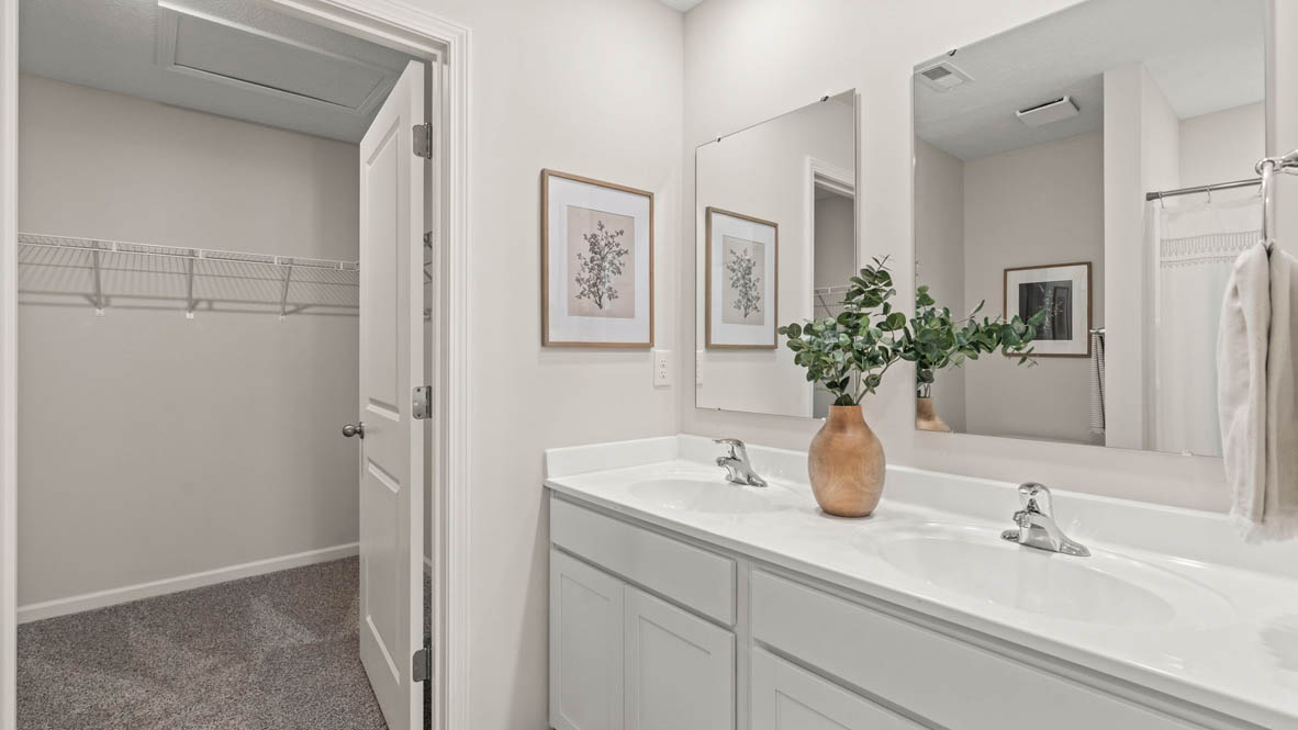 dual vanity sinks in primary bathroom.