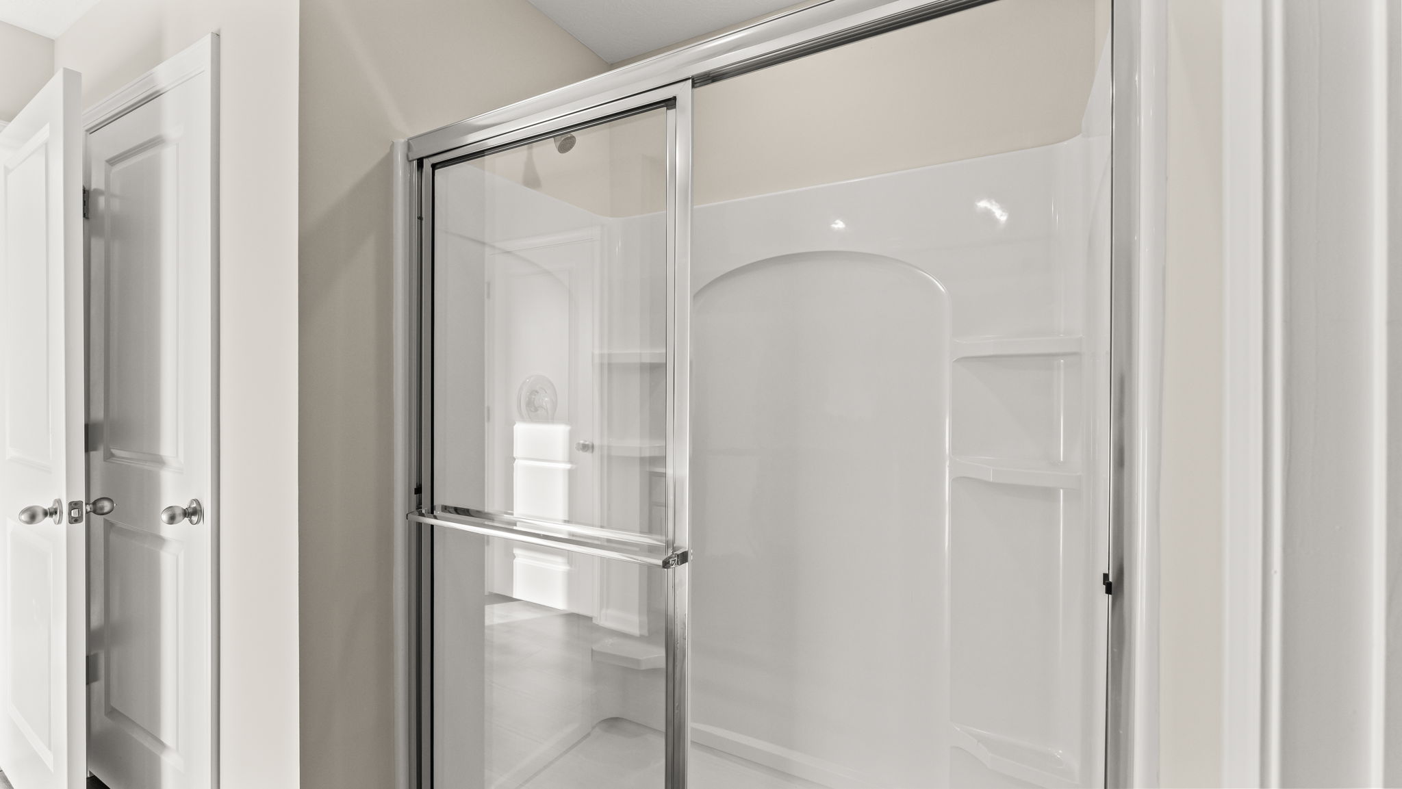 Closeup of walk-in shower