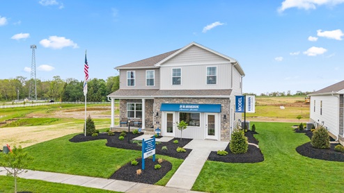 Front exterior of two story model home.