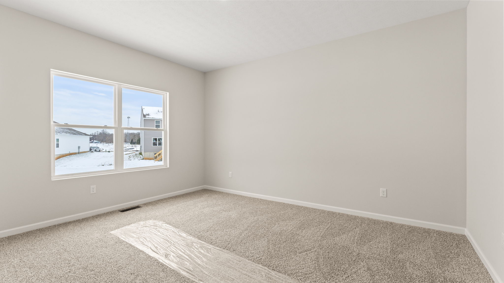 Primary bedroom with carpet and window