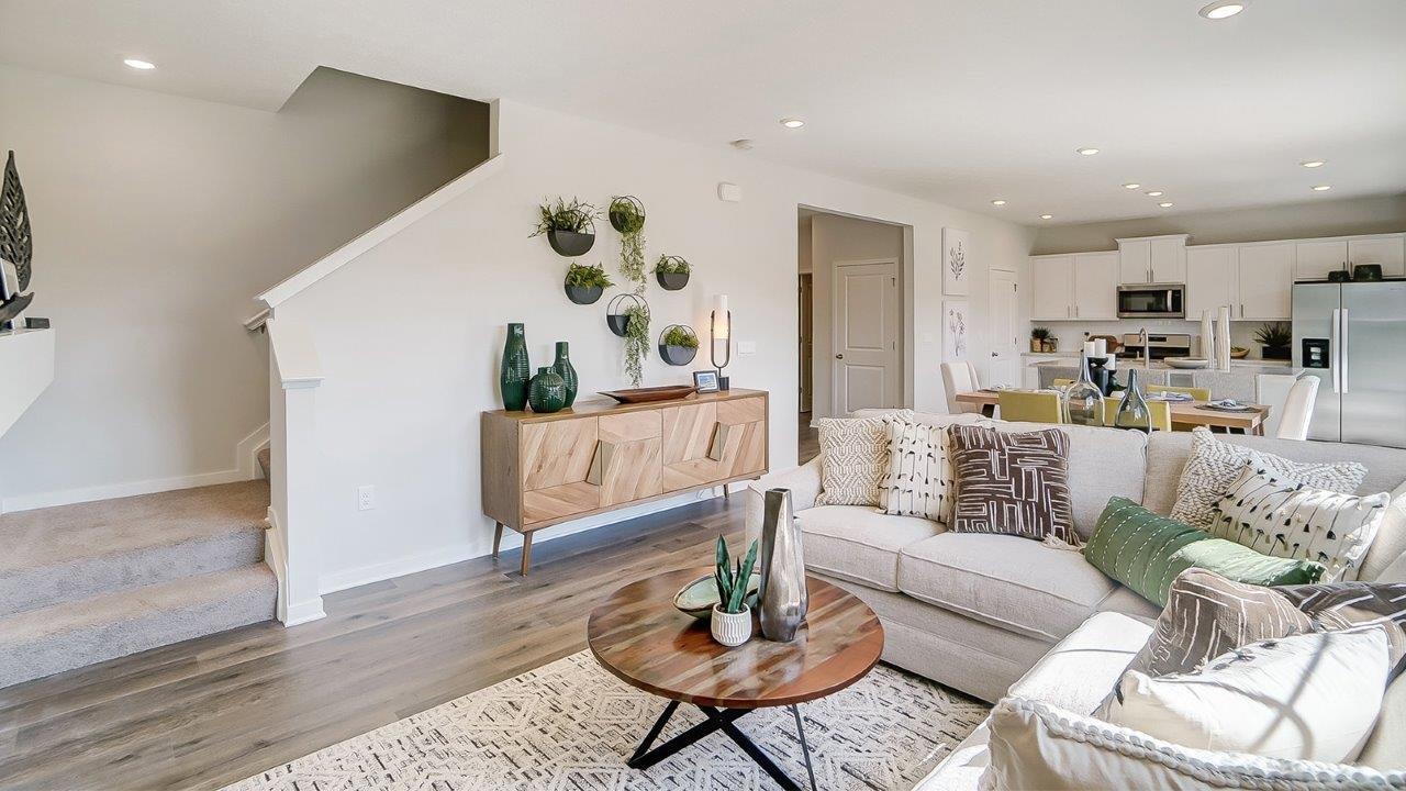 Full great room from the living room and dining room and kitchen.