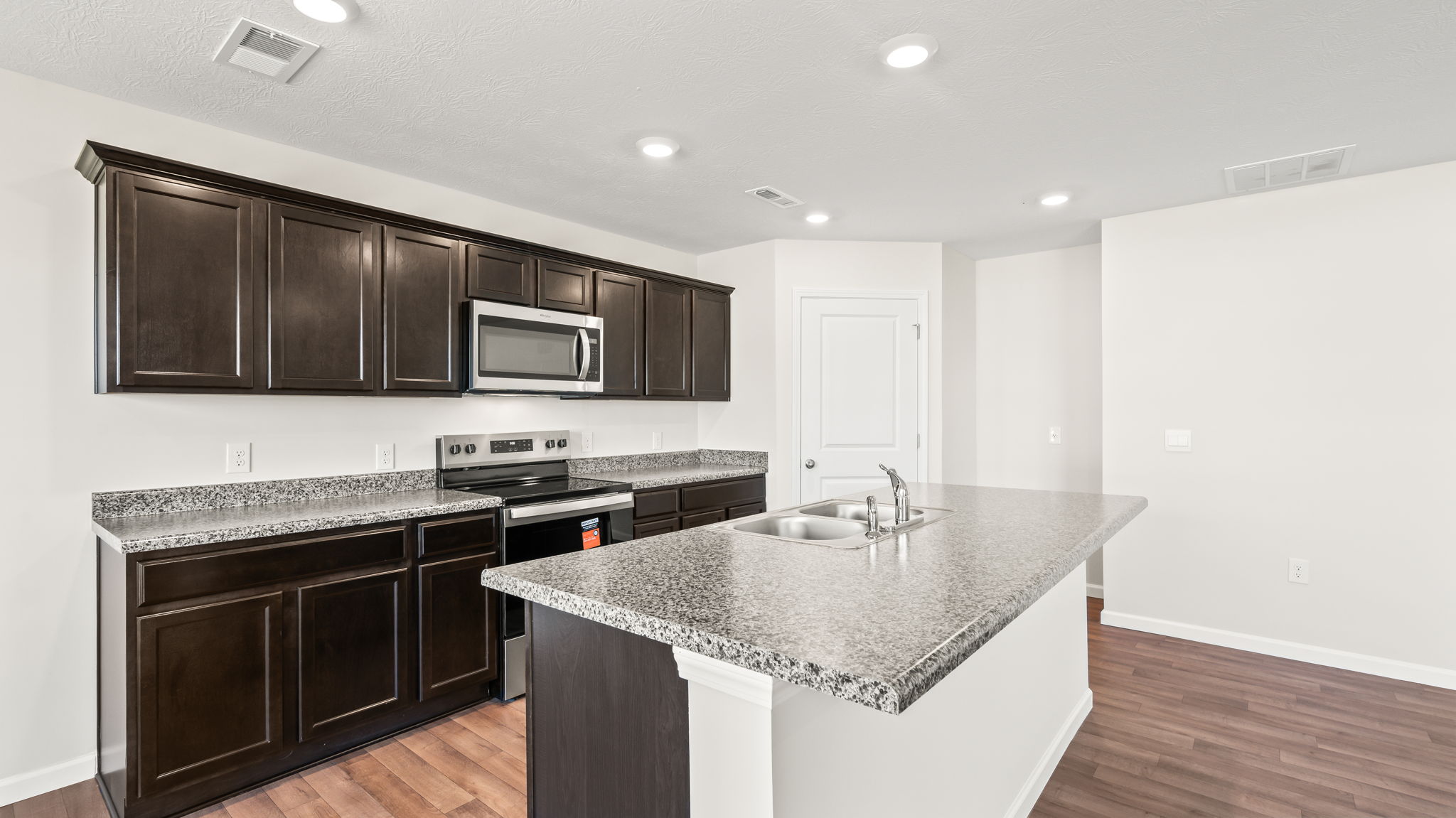 Three-quarter view of kitchen