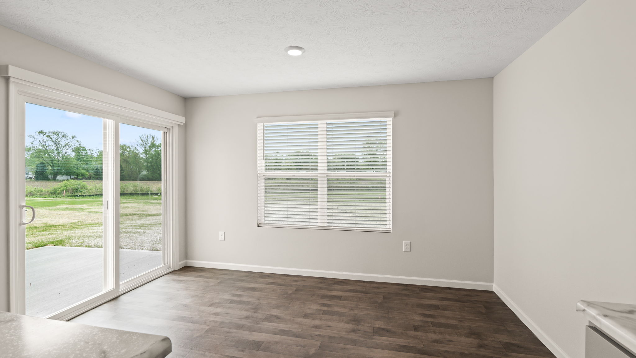 Dining area adjacent to sliding door and window