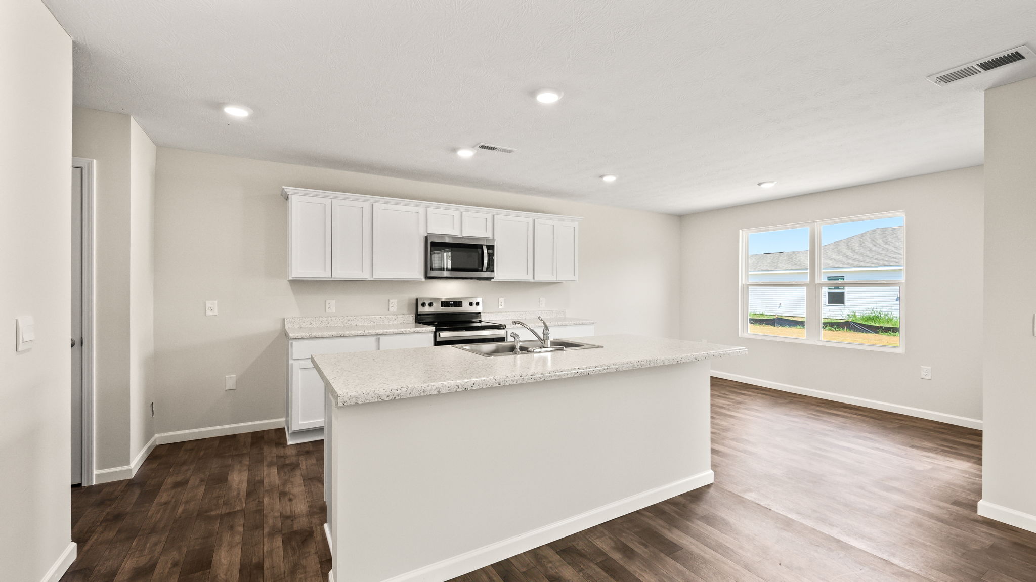 Three-quarter view of kitchen