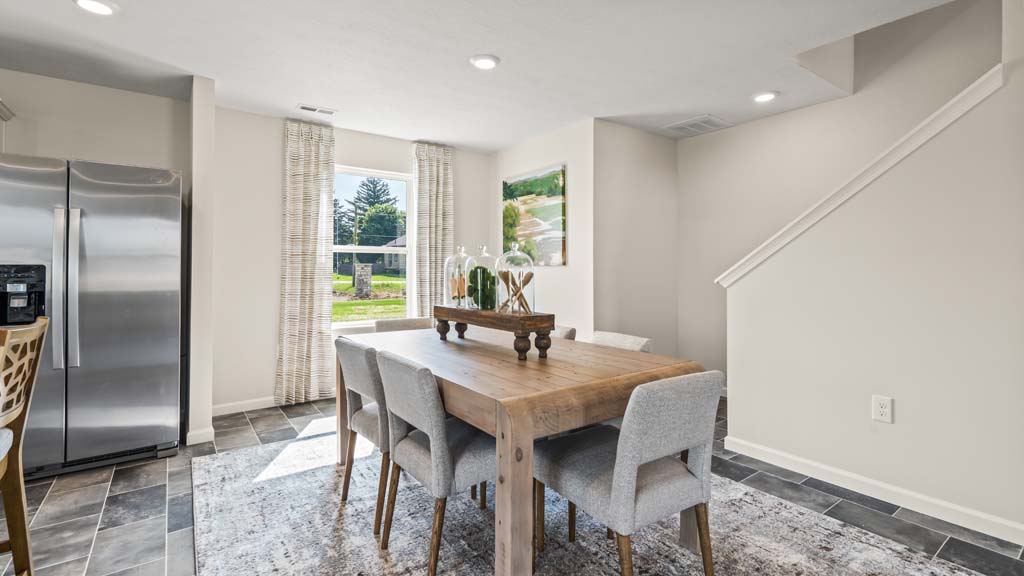 Dining room with wooden table.