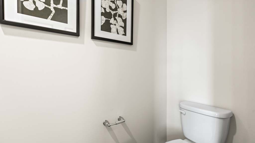 half bathroom with modern decorations.
