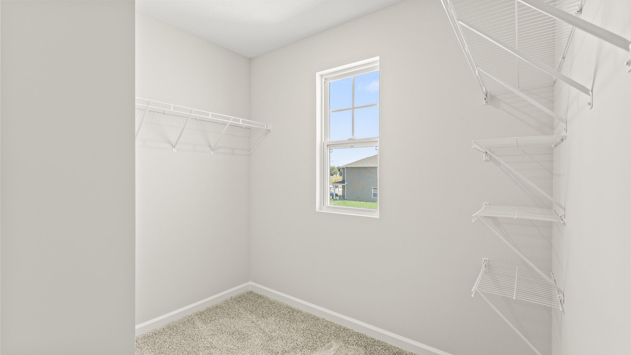 Walk-in closet with wire rack shelving