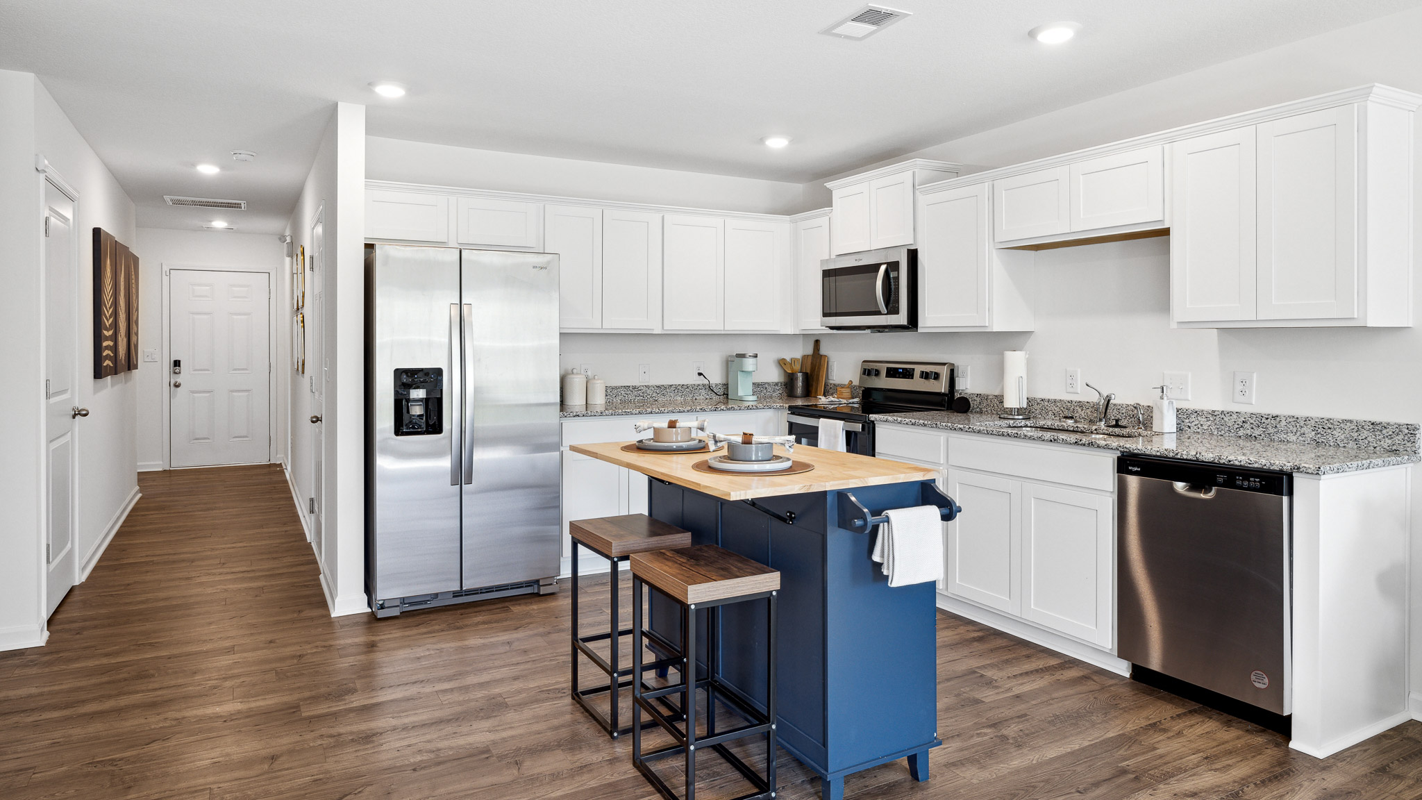 Three-quarter view of kitchen