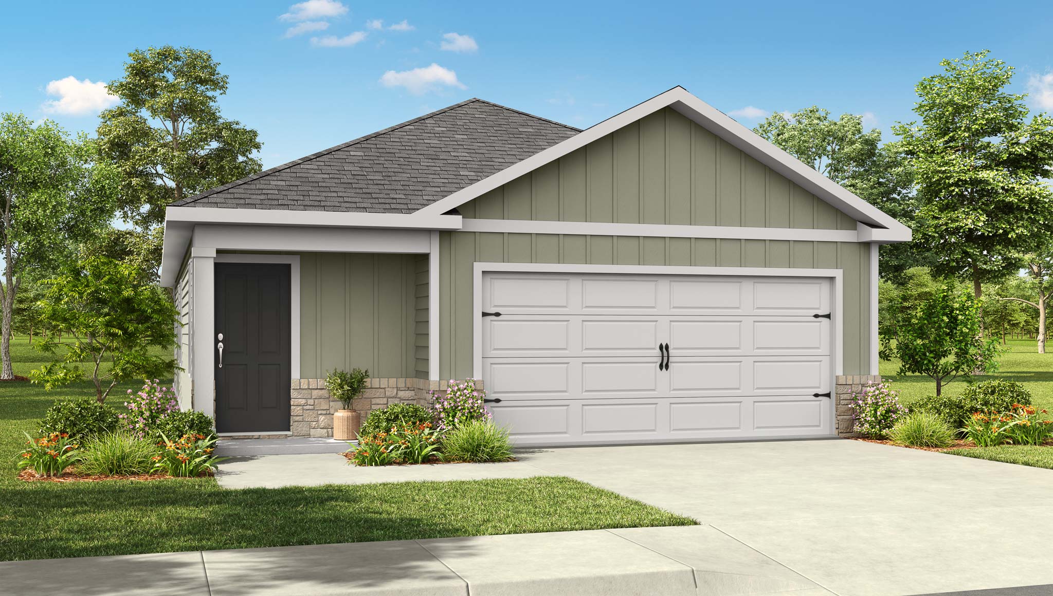 Exterior rendering of a downing plan home with elevation D