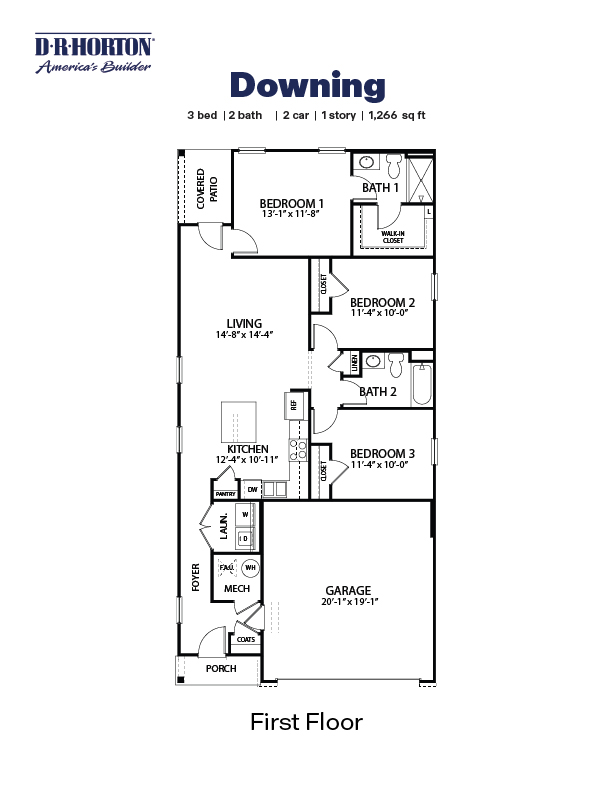 Black and white technical Drawing of a downing plan home