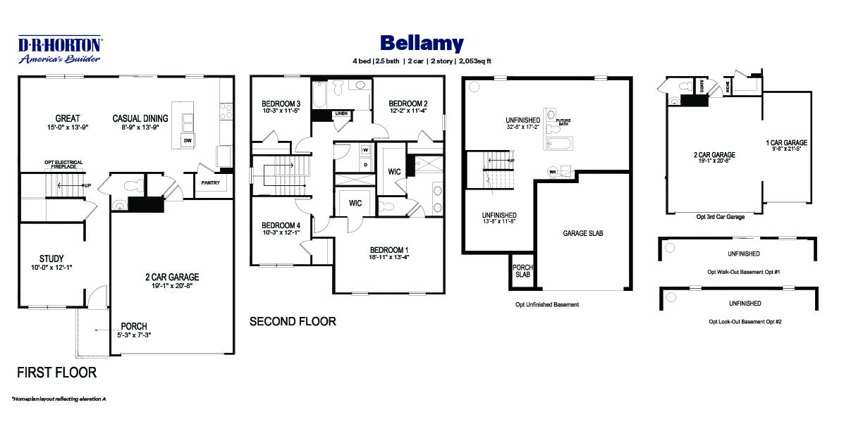 Black and white technical drawing of a bellamy plan home